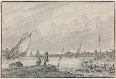 Udsigt over Alkmaar med både af Unknown artist