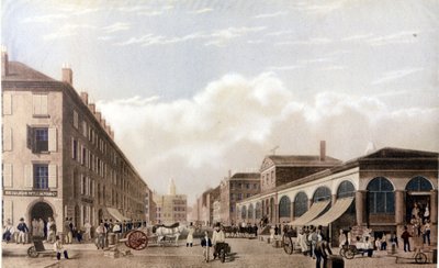Udsigt over New York: Marked ved Fulton Street. SD litografi omkring midten af 1800-tallet. af Unknown artist