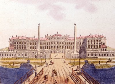 Udsigt over Schönbrunn Slot, tidligere residens for den østrigske kejserfamilie, Wien, Østrig, gravering fra 1820 af Unknown artist