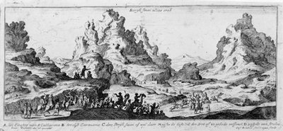 Udsigt over campingvogne i Sinai-ørkenen. 1700-tals gravering. af Unknown artist
