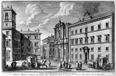 Udsigt over St. Apollinare-kirken og Germanic College (Collegio Germanico) i Rom i slutningen af det 18. århundrede. af Unknown artist