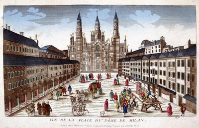 Udsigt over Duomo-pladsen i Milano. Begyndelsen af det 18. århundrede. af Unknown artist