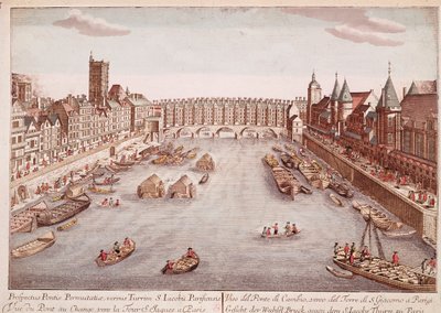 Udsigt over Pont-au-Change mod Saint-Jacques Tower, Paris (gravering) af Unknown artist