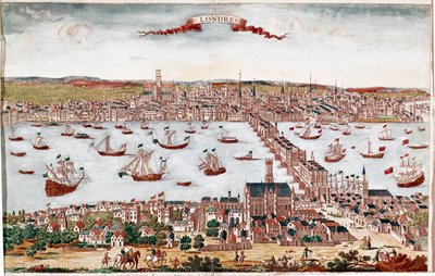 Udsigt over byen London og Themsen (gravering af Unknown artist
