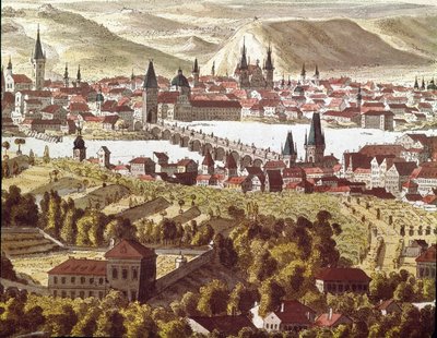 Udsigt over byen Prag i det 18. århundrede (Tegning) af Unknown artist