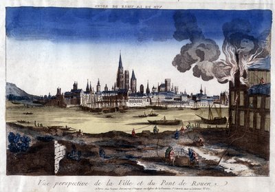 Udsigt over byen Rouen, dens havn og broen over Seinen i slutningen af det 18. århundrede. af Unknown artist