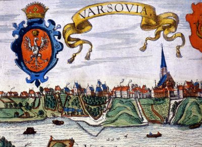 Udsigt over byen Warszawa med byens våbenskjold. 1780. af Unknown artist