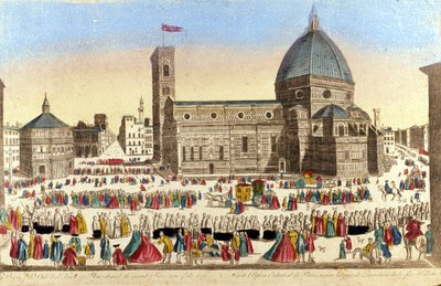 Udsigt over den store katedral i Firenze (Duomo Santa Maria del Fiore) realiseret af Filippo Brunelleschi, på dagen for den hellige guds procession. 1790 ca. af Unknown artist