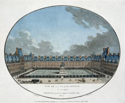 Udsigt over Place Royale i Paris (Place des Vosges). n.d. gravering 1700-tallet. af Unknown artist