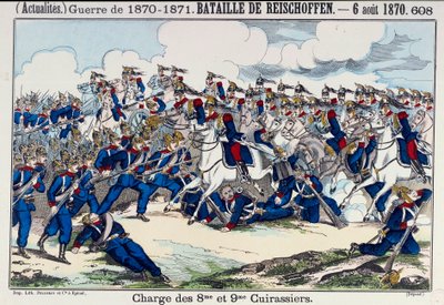 Krigen 1870-1871: udsigt over slaget ved Froeschwiller (eller Reischoffen) og angrebet på slagskibene, 6/08/1870 (genoplivning af Woerth). Indgravering af det 19. århundrede. Paris, B.N. af Unknown artist