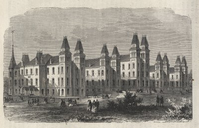 Ward Island Immigrant Hospital - New York State - Emigration Commission Establishment - Indgravering i "The Illustrious Universe" fra 1869 af Unknown artist