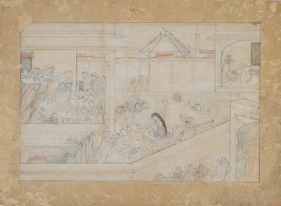 Bryllupsforberedelser: folio fra en Nala-Damayanti-serie af Unknown artist