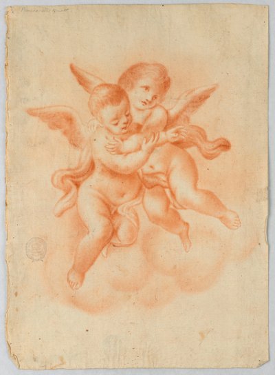 Winged Putti i skyer af Unknown artist