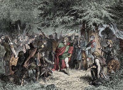 Wittekind kalder sine saksere til våben - Widukind af Sachsen (ca. 750-810) opfordrer sakserne til at hæve deres våben mod Franco-invasionen af Karl den Store i 777 af Unknown artist