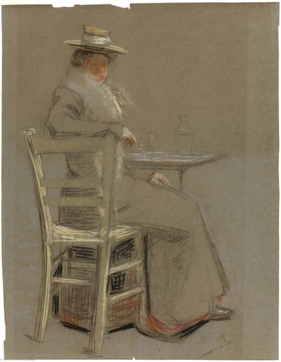 Kvinde siddende ved et bord af Unknown artist