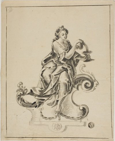 Kvinde, der sidder på Rococo Scroll af Unknown artist