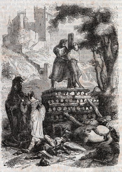 Zerbin on the Bucher, Delivre af Roland - gravering af 1851 fra "" Furious Roland"" af Unknown artist