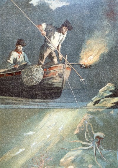 fiske blæksprutte af Unknown artist