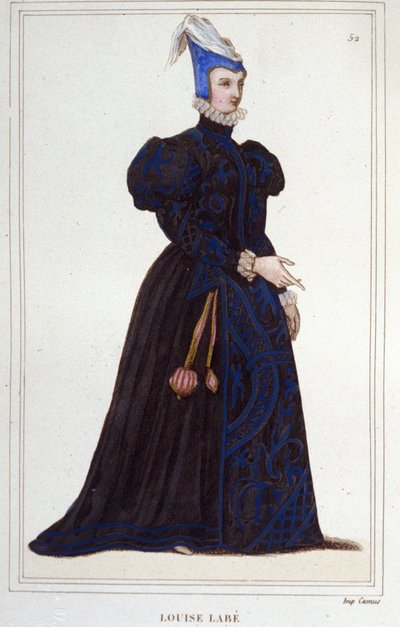 portræt af Louise Labbé eller Labé (ver1524-1566), fransk digter. stik fra 1830 af Unknown artist