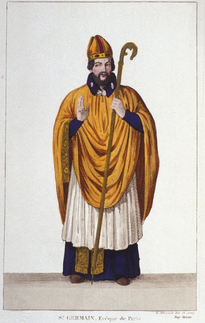 portræt af Saint Germain. Eveque of Paris i 555 gravering fra 1830 af Unknown artist