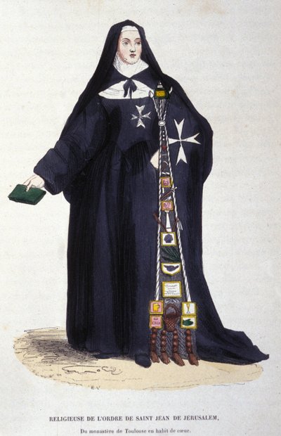 religiøs af Johannesordenen af Jerusalem, fra klostret Toulouse i Coeurs dragt. Gravering fra et album om religiøse ordrer, Paris af Unknown artist