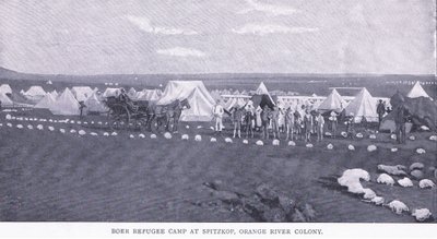 Boer flygtningelejr ved Spitzkop, Orange River-kolonien, fra After Pretoria: The Guerilla War udgivet af Harmsworth Bros Limited af Unknown photographer