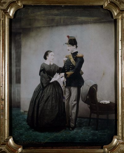 Farvefotografi af en officer og hans kone fra 1850. af Unknown photographer