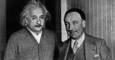 Louis Farigoule aka Jules Romains modtaget af Albert Einstein, Princeton, USA af Unknown photographer