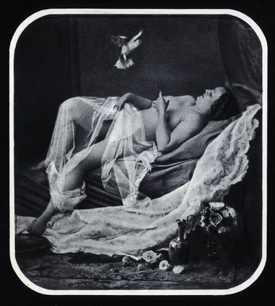 Nøgen kvinde forlænget omkring 1850 Anonym fotografering af Unknown photographer