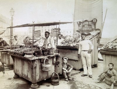 Østerssælgere fra Santa Lucia til Napoli, slutningen af det 19. århundrede af Unknown photographer