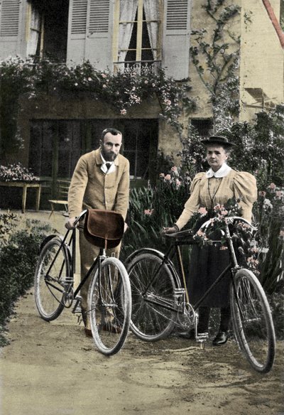 Pierre og Marie Curie i deres have af Unknown photographer