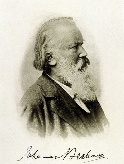 Portræt af Johannes Brahms (1833 - 1897), tysk komponist på et autograffotografi. af Unknown photographer