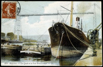 Postkort fra begyndelsen af det 20. århundrede. Normandiet, Rouen: Havnen og færgebroen. af Unknown photographer
