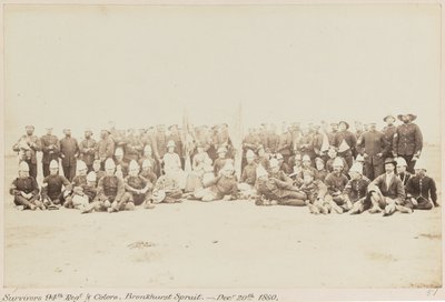 Survivors 94th Regt & Colors, Bronkhurst [sic] Spruit. - 20. december 1880, Pretoria, Transvaal War (1880-1881), 5. april 1881 (s/h foto) af Unknown photographer