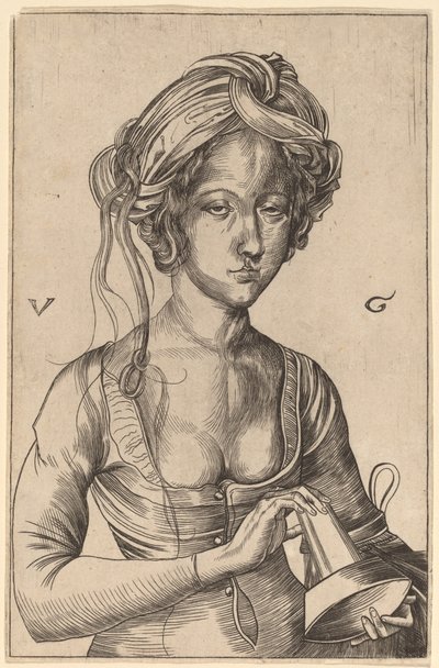 En bustefigur af en tåbelig jomfru, der holder sin omvendte lampe af Urs Graf I after Martin Schongauer