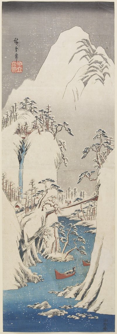 (Kiso Gorge in Snow), ca. 1840-1842 af Utagawa Hiroshige