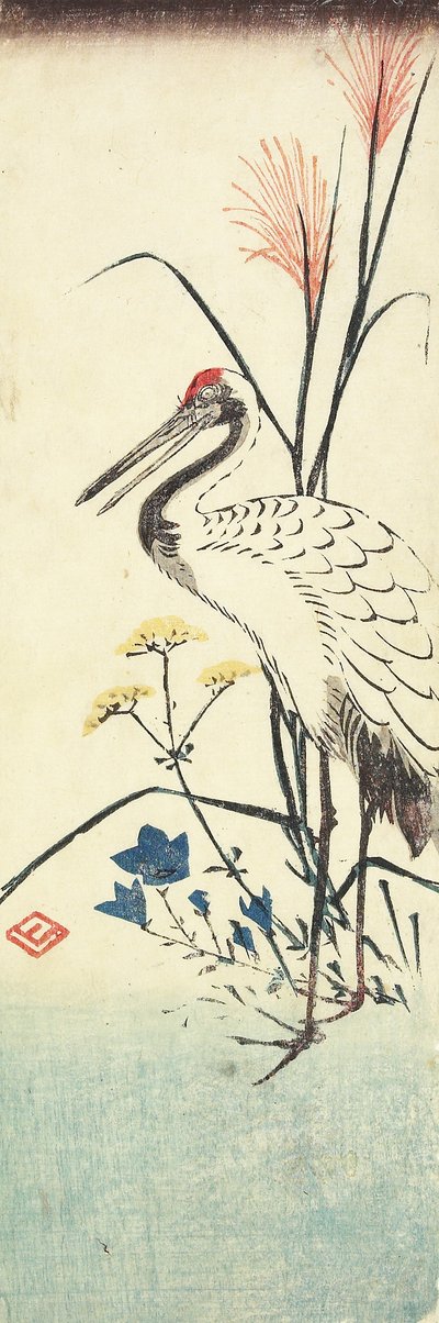 (Pampas Grass, Patrinia, kinesisk klokkeblomst og en trane), 1830-1858 af Utagawa Hiroshige