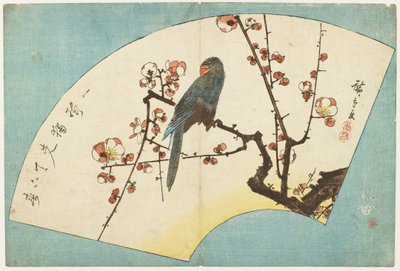 (Papegøje på en blomstrende blomme), midten af det 19. århundrede af Utagawa Hiroshige
