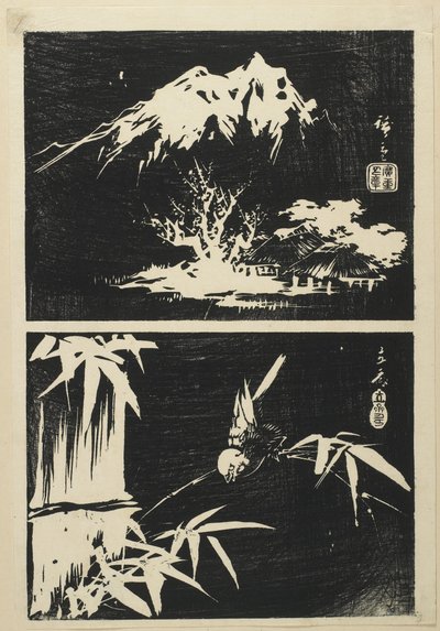 (To billeder af litografi), midten af det 19. århundrede af Utagawa Hiroshige