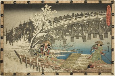 Act 11, Part 1: The Approach to the Night Attack (Juichidanme ichi, yochi oshiyose), fra serien "The Revenge of the Loyal Retainers (Chushingura)" af Utagawa Hiroshige