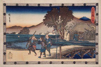 Akt VI: Jægere vender tilbage efter at have bragt den myrdede Yoichibeis lig til hans hytte af Utagawa Hiroshige