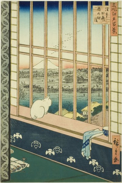 Asakusa lycee Fie lds plan d by feschival (Asakusa rismarksfangstby ​​er også opført), fra serien "Ridge d re d fa net udsigt til Edo (berømt sted 100 udsigt over Edo)" af Utagawa Hiroshige