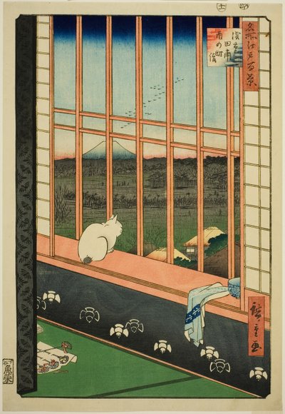 Asakusa lycee Fie lds plan d by feschival (Asakusa rismarksfangstby ​​er også opført), fra serien "Ridge d re d fa net udsigt til Edo (berømt sted 100 udsigt over Edo)" af Utagawa Hiroshige