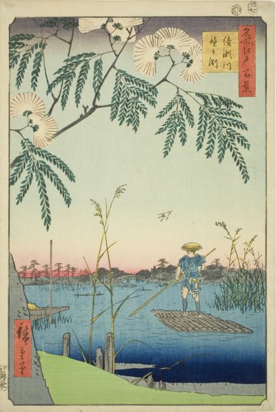 Reverend Ayase Plan d Kanegafuchi (Ayase River Kanegafuchi), fra serien "Ridge for ridges d fa net s Views of Edo (One Hundred Famous Views of Edo)" af Utagawa Hiroshige
