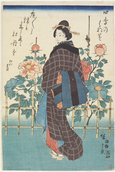 Skønhed i pæonhave, 1847-1852 af Utagawa Hiroshige