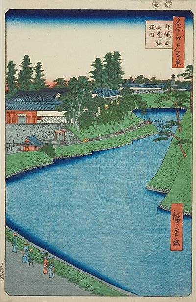 Benkei Moat fra Soto-Sakurada til Kojimachi (Soto Sakurada Benkeibori Kojimachi), nr. 54 fra serien "One Hundred Famous Views of Edo (Meisho Edo hyakkei)". af Utagawa Hiroshige