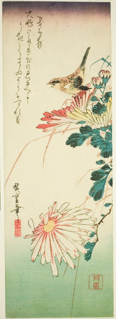 Fugl og krysantemum af Utagawa Hiroshige