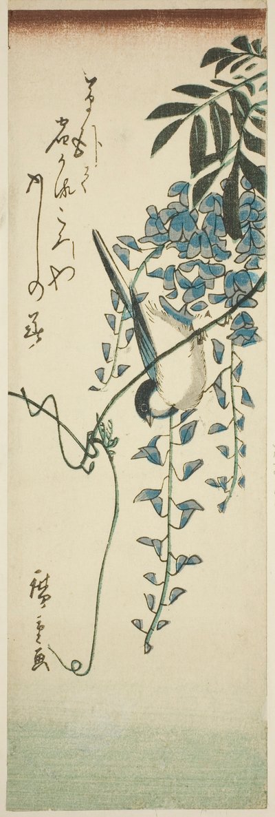 Fugl og blåregn af Utagawa Hiroshige