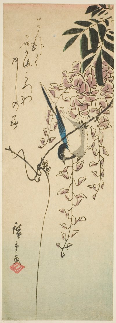 Fugl på blåregn af Utagawa Hiroshige