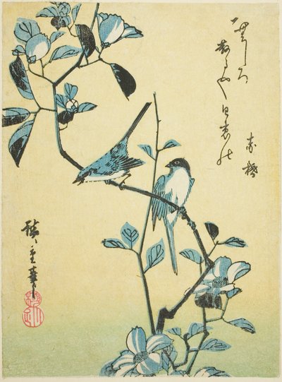 Fugle på kameliagren af Utagawa Hiroshige